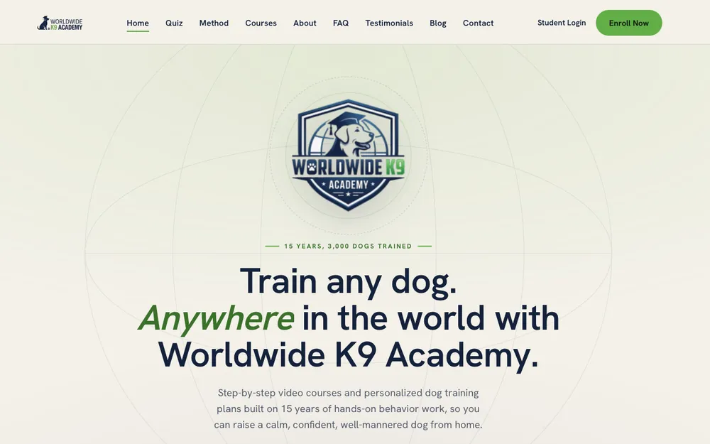 Online training academy website homepage