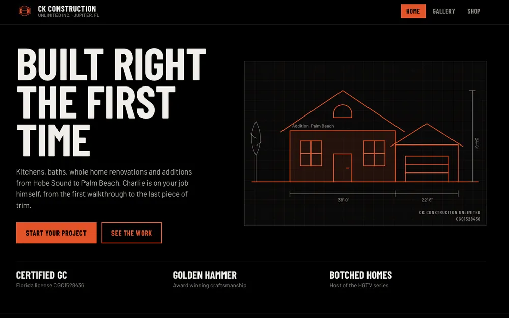 CK Construction website homepage
