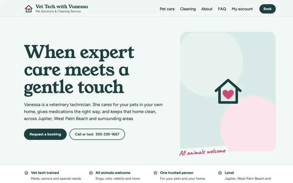Vet Tech with Vanessa website homepage