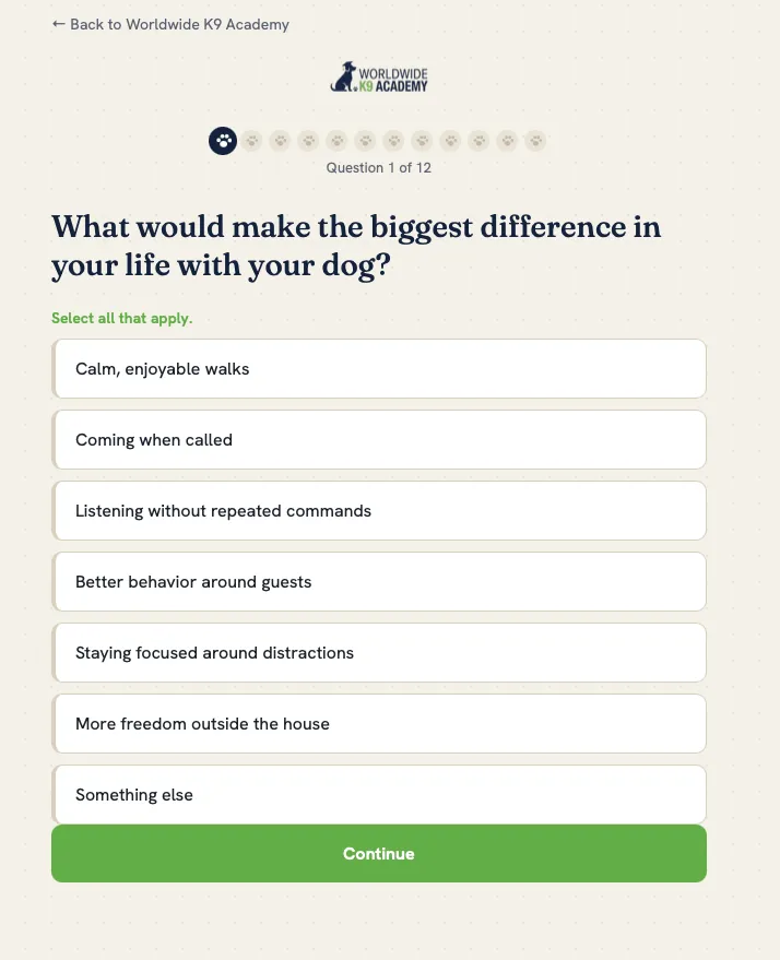 Interactive lead quiz
